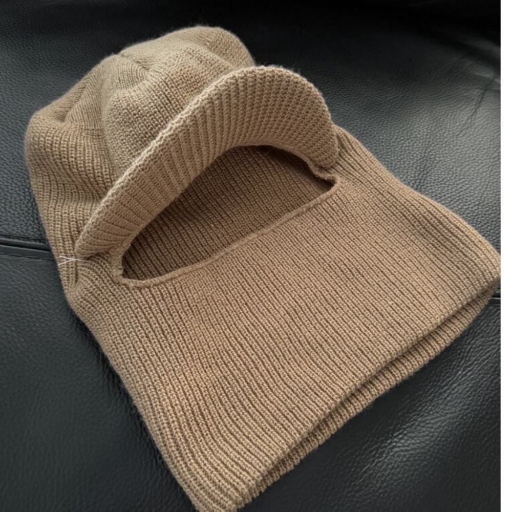 Vintage Knit Beige Ski Mask 1 Hole Balaclava with Brim 80s 90s Robber Unisex